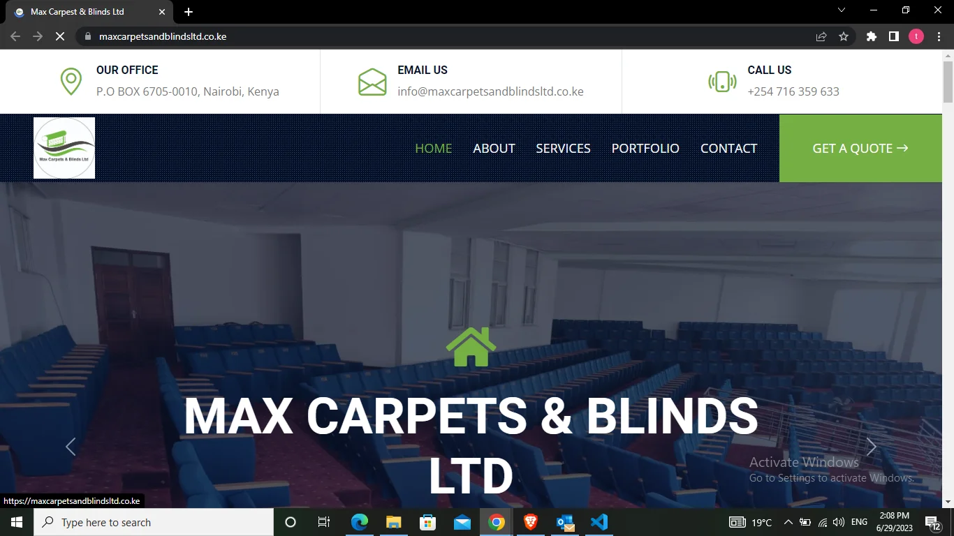 Screenshot of Max Carpets and Blinds Website
